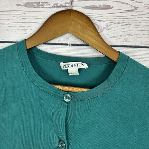 Pendleton Sweater Womens Large Blue Green Silk Blend Button Career Cardigan Knit - Picture 4 of 13